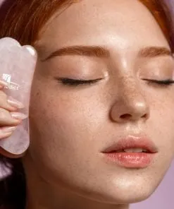 rose quartz stone gua sha and rose quartz face roller kit with face