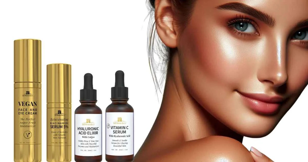 Close-up of a woman's face with glowing, radiant skin, showing the effect of consistent antioxidant use in skincare